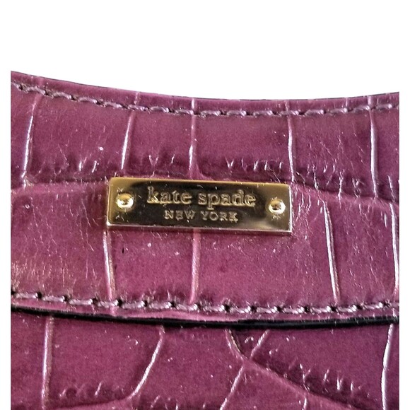KATE SPADE Purple Stevie Carlsbad Leather Bag Embossed Croc Double Handles Purse - Picture 2 of 13